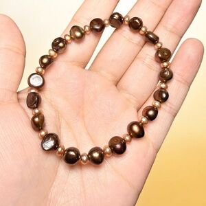 Brown Freshwater Pearl Bracelet | Baroque Pearls & Pearl Rondelles | Handmade